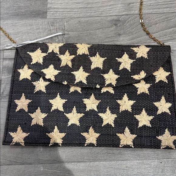 Dark  Gray and Cream Star Pattern Clutch - Picture 3 of 7